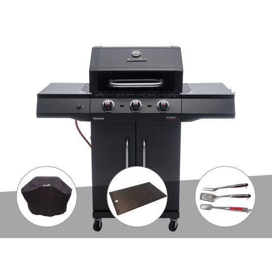 Barbecue à gaz performance core b3 + housse de protection + plancha + kit 3 uste