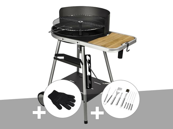 Barbecue charbon port grimaud + gant de protection + malette 8 accessoires inox