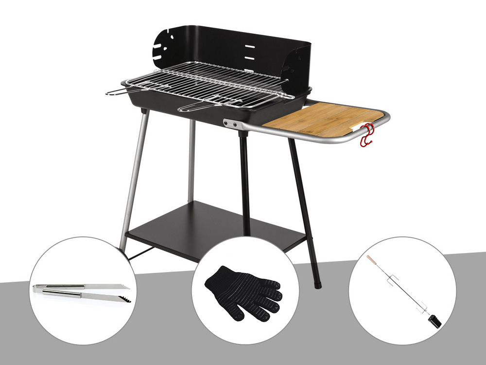 Barbecue charbon florence + pince en inox + gant de protection + kit tournebroc