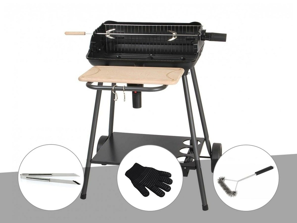 Barbecue charbon bergamo + pince en inox + gant de protection + brosse en t