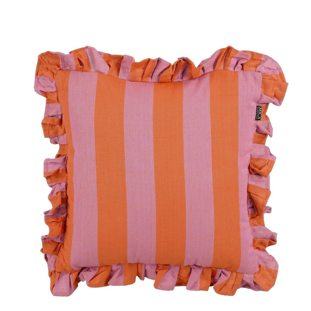 Mica decorations coussin décoratif à rayures lilas et orange - coussin en coton avec volants - housse de coussin carrée pour