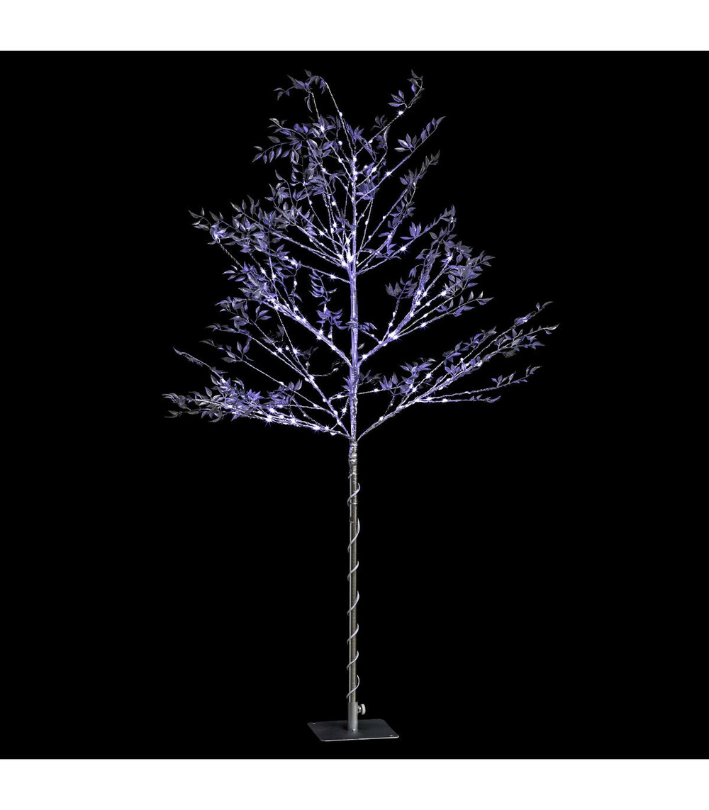 Déco de noël arbre lumineux feuilles argentées 400 led blanc froid h 200 cm