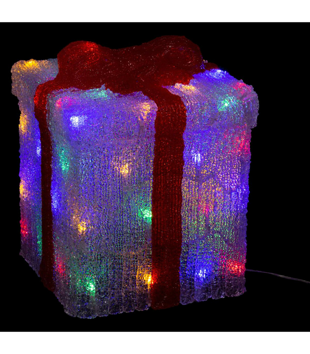 Déco lumineuse paquet cadeau 50 led multicolore 8 jeux de lumière h 47 cm