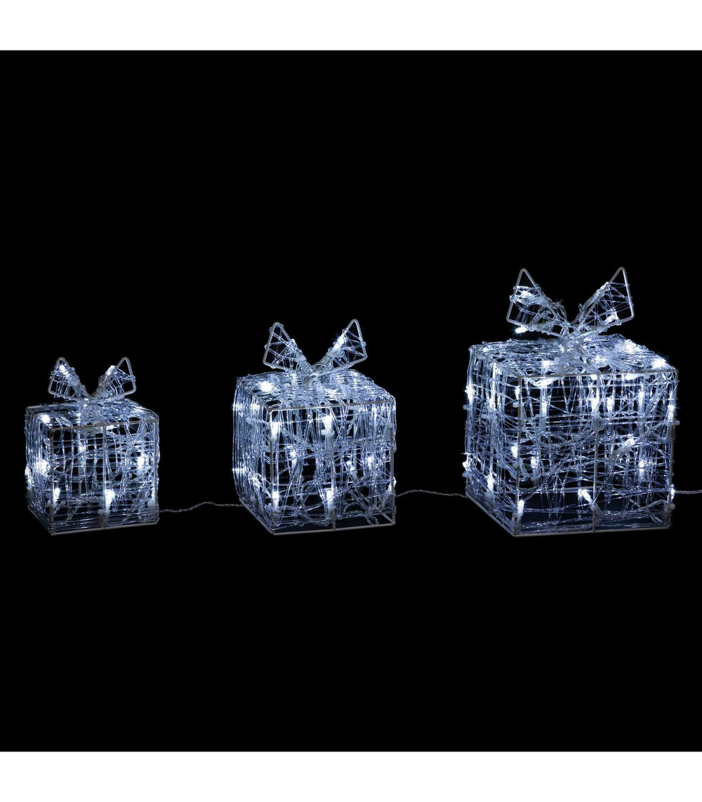 Déco lumineuse lot de 3 paquets cadeaux 70 led blanc froid 3 tailles différentes