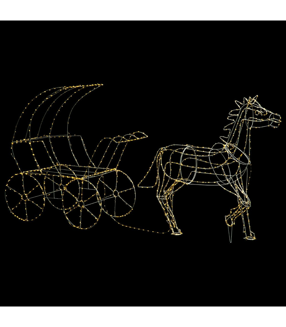 Déco lumineuse calèche et cheval en 3d 1000 led blanc chaud 8 jeux de lumière
