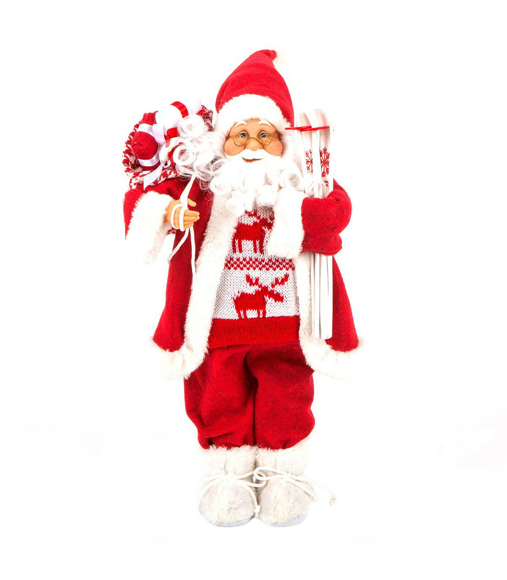 Père noël traditionnel en velours rouge et fourrure blanche h 45 cm