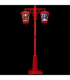 Lampadaire rouge 2 lanternes lumineuses et musicales avec père-noël et bonhomme de neige