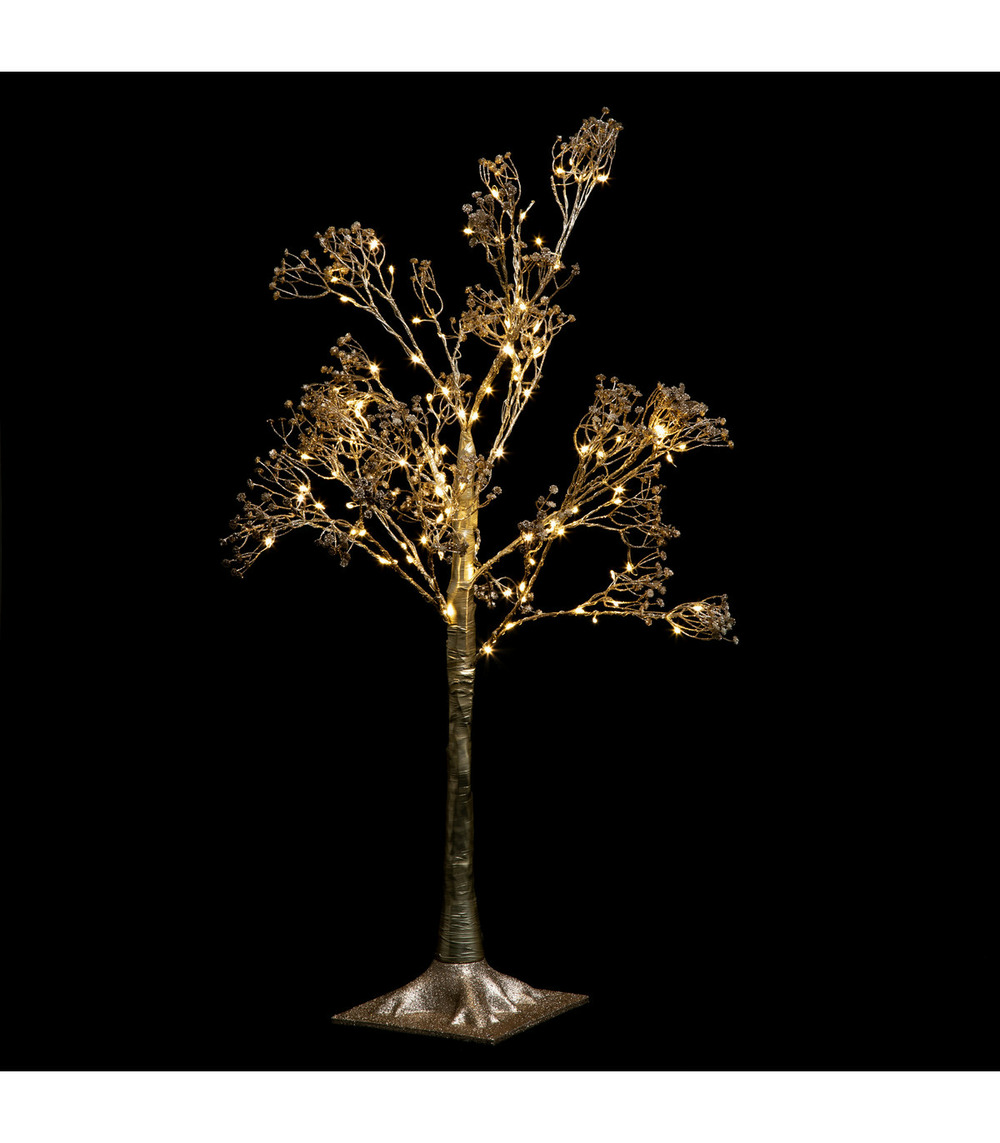 Déco de noël arbre lumineux bouquet doré 114 led blanc chaud h 90 cm