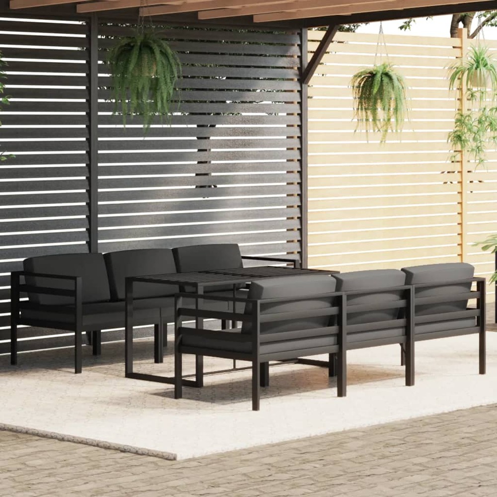 Salon de jardin 7 pcs avec coussins aluminium anthracite