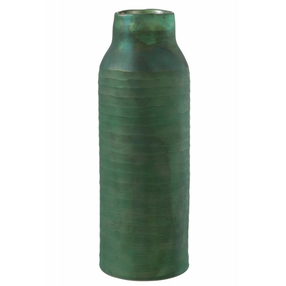 Vase rayé en verre vert 16x16x44 cm