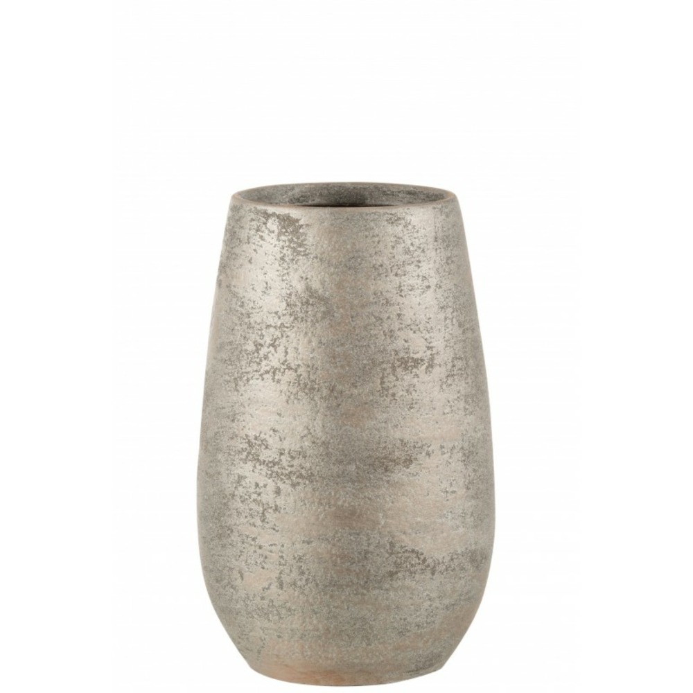 Vase irrégulier rugueux en céramique argent 16x31 cm