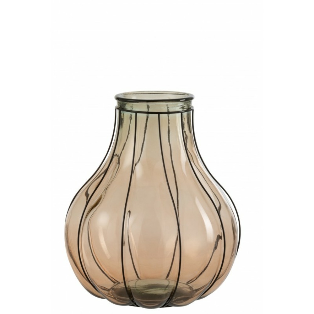 Vase en verre et métal taupe l33*l33*h38cm