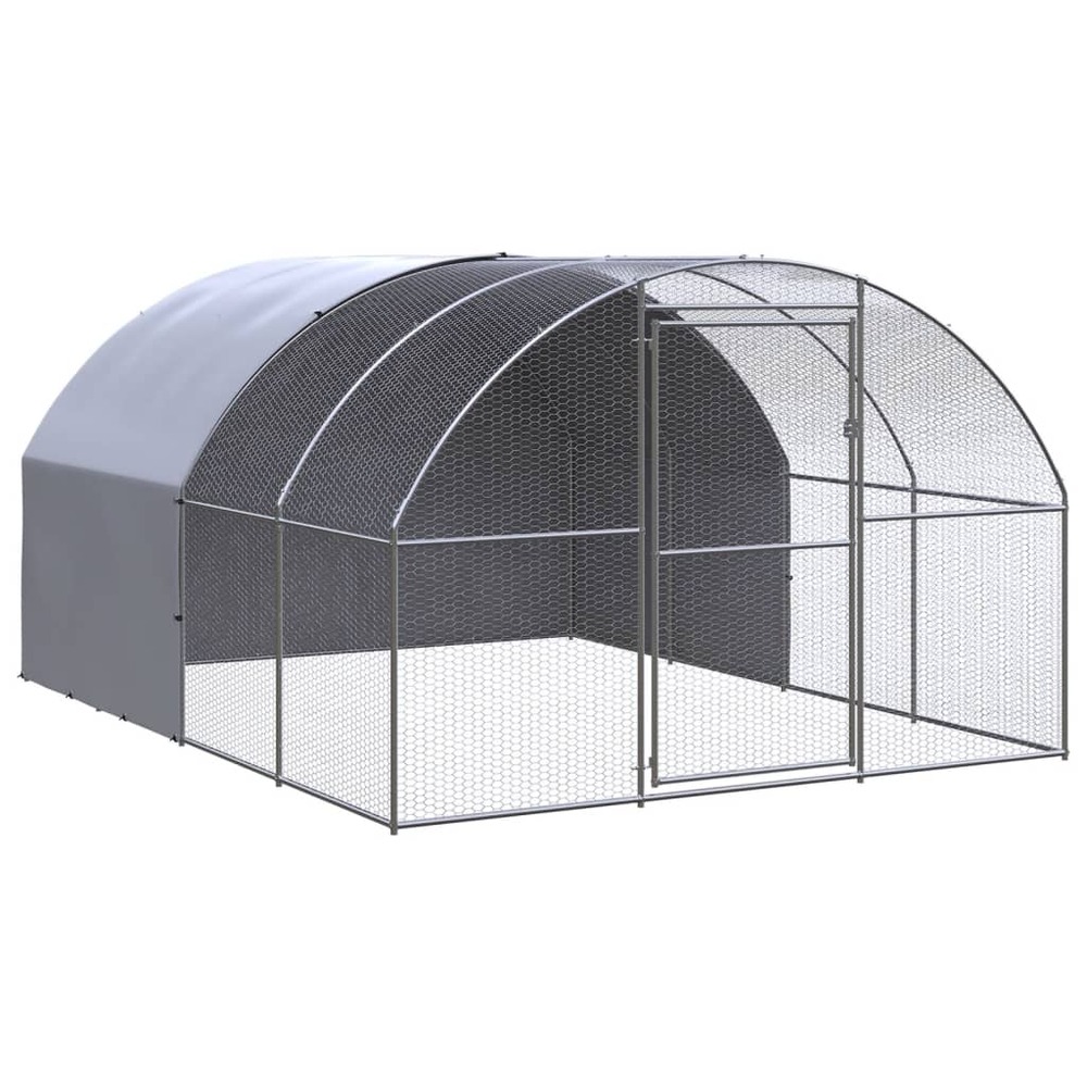 Poulailler enclos cage poules d'extérieur 3 x 4 x 2 m acier galvanisé argent