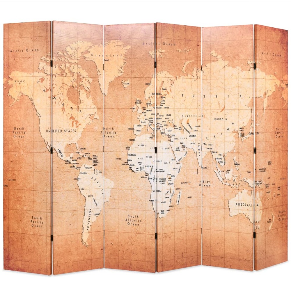 Cloison de séparation pliable 228 x 170 cm carte du monde jaune