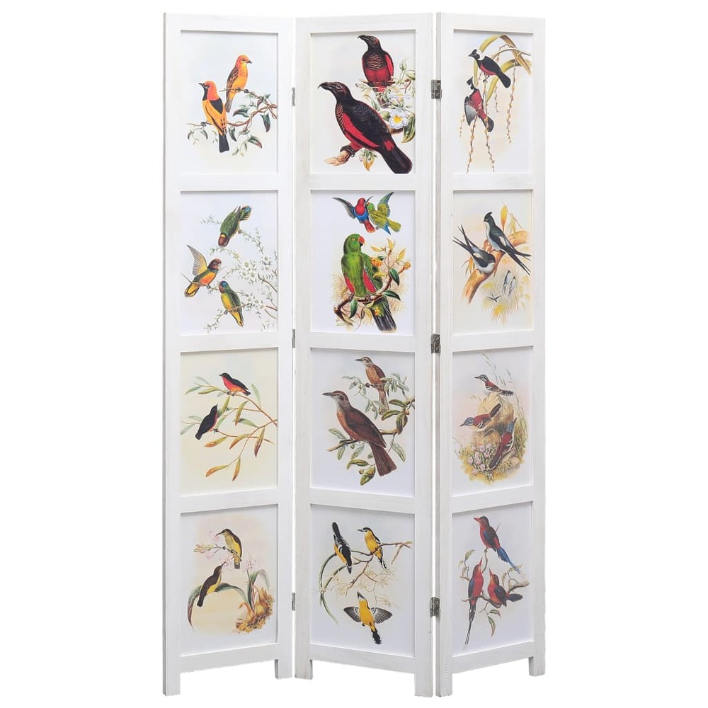Cloison de séparation 3 panneaux blanc 105x165 cm oiseaux
