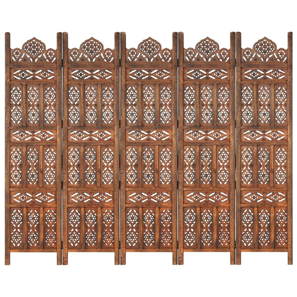 Cloison de séparation 5 panneaux marron 200x165cm bois manguier