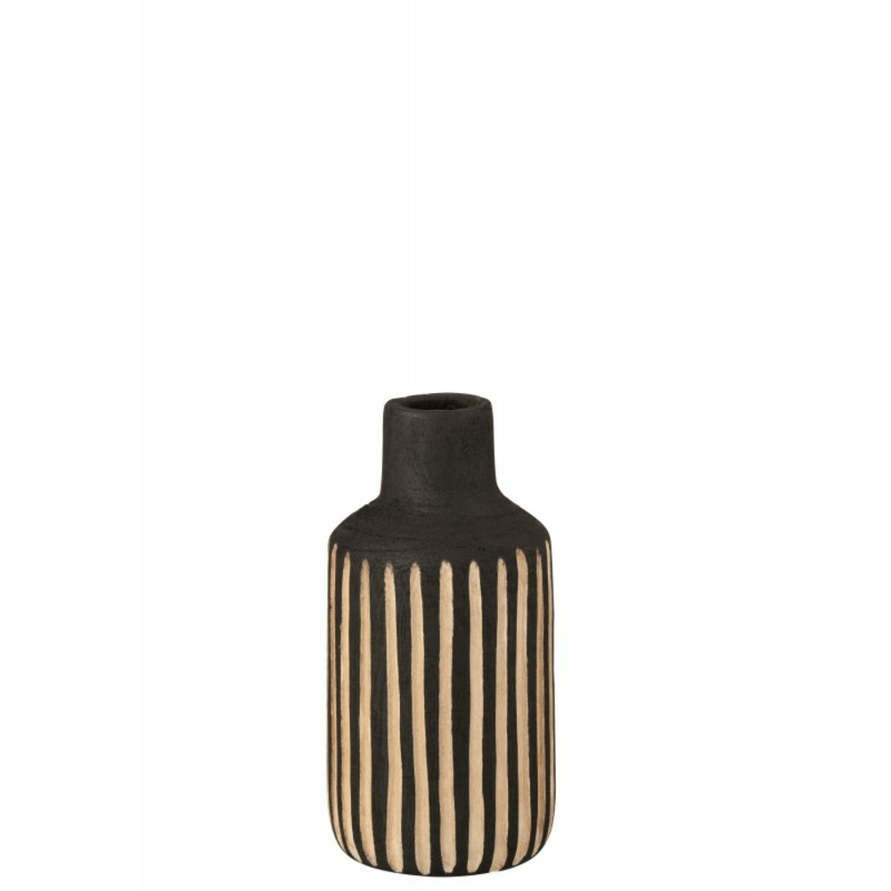Vase bouteille en bois de paulownia naturel et noir 15x15x33cm