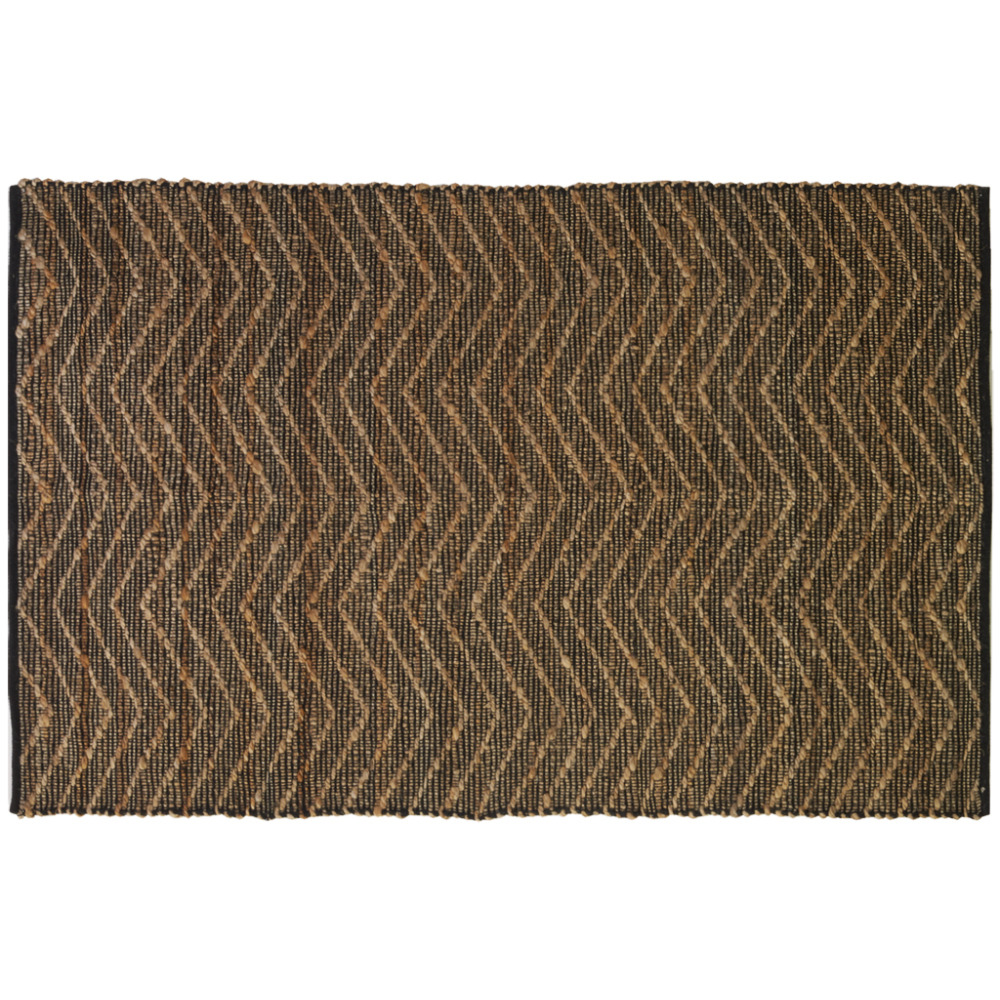 Tapis en jute et coton naturels zig-zag naturel et marron - 120 x 180 cm