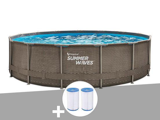 Piscine tubulaire active frame pool ronde effet rotin 4,57 x 1,06 m + 6 cartouc
