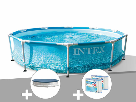 Kit piscine tubulaire metal frame ocean ronde 3,05 x 0,76 m + bâche de protecti