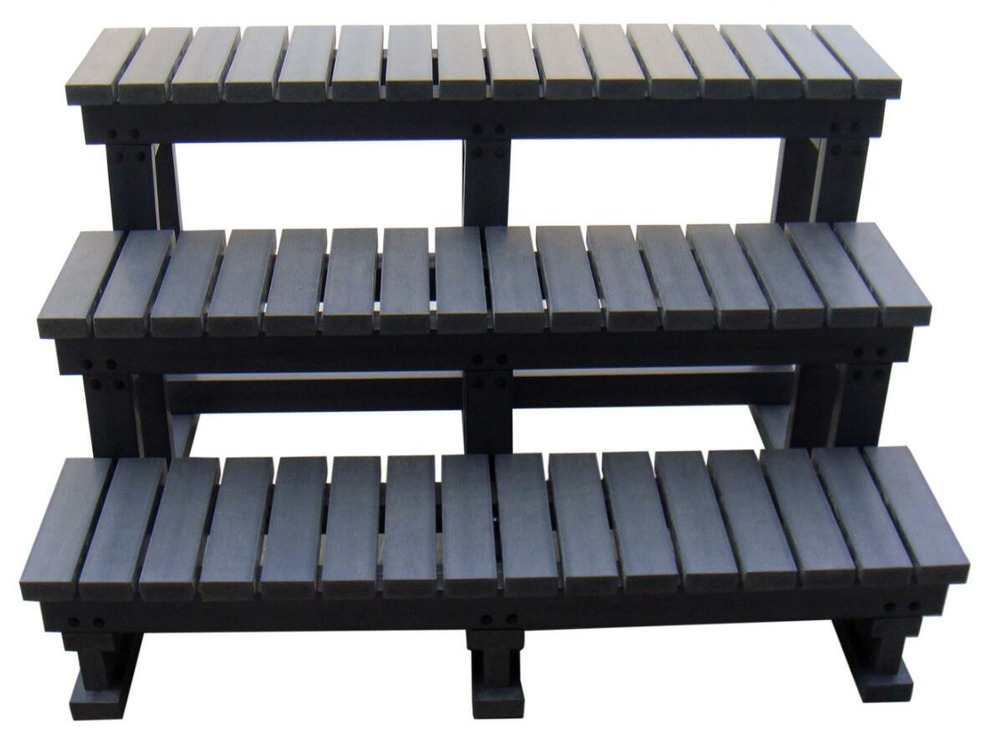 Escalier composite grey 3 marches - h 73,5 x l 86 l 126,5 cm