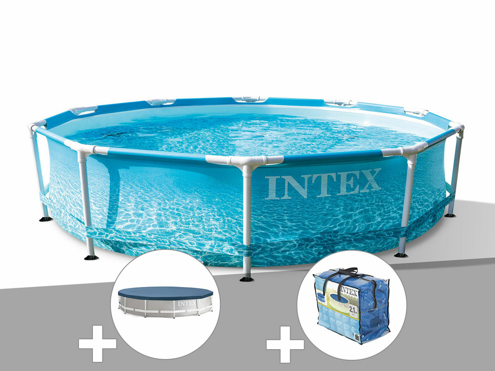 Kit piscine tubulaire metal frame ocean ronde 3,05 x 0,76 m + bâche de protecti
