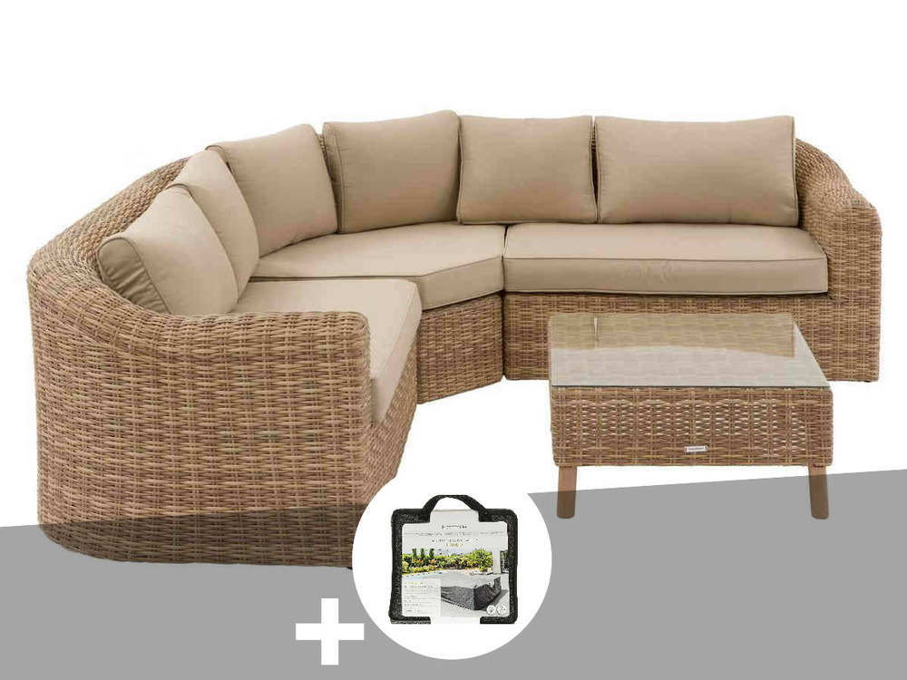 Salon de jardin en résine tressée moorean angle + housse - 5 places