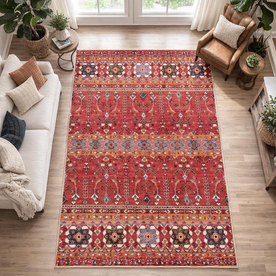 Tapis de chambre 160x230 lyn11 vintage a rouge, facile d'entretien