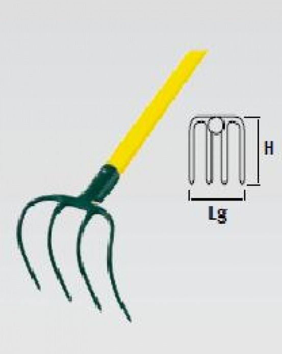 Croc à fumier - douille - 4 dents - manche en bois pomme