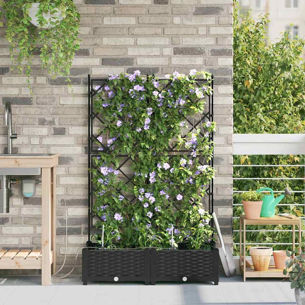Jardinière haute en acier avec irrigation jardin noir 80x40x126 cm