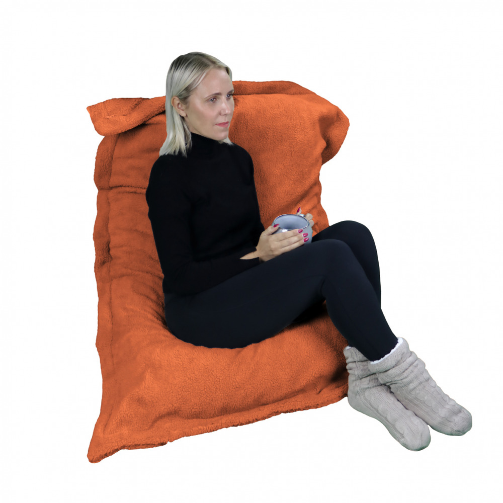 Pouf, fauteuil d'intérieur déhoussable - 90 x 140 cm - sherpa - terracotta