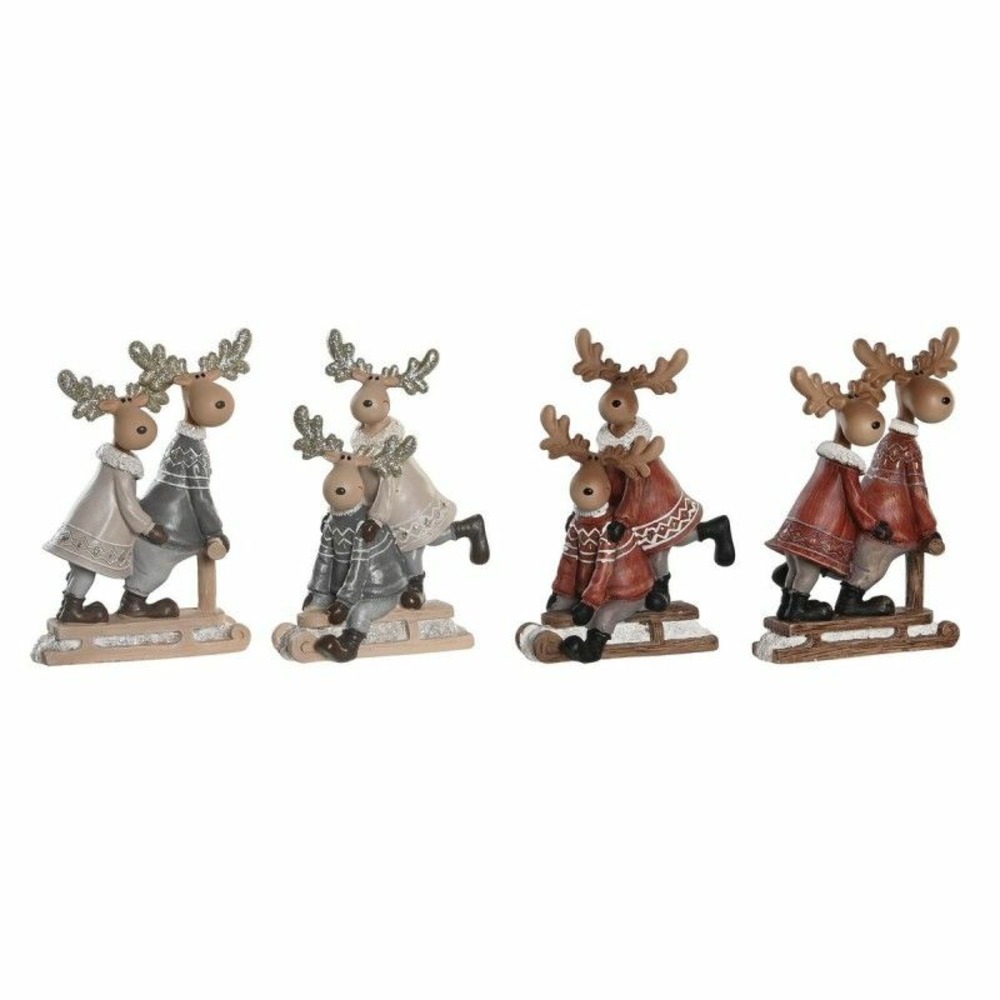 Décorations de noël dkd home decor résine renne (13 x 6 x 18 cm) (4 unités)