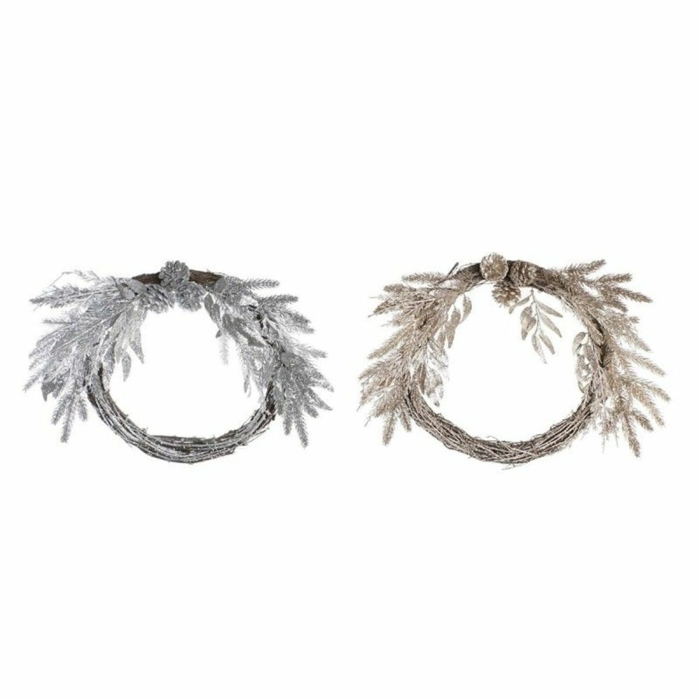 Couronne de noël dkd home decor métal polyester (50 x 6 x 40 cm) (2 unités)