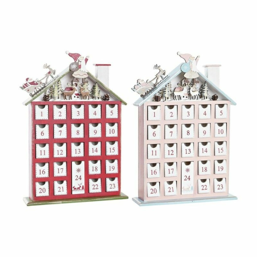 Lot de 2 calendriers de l'avent maison en bois blanc et rouge