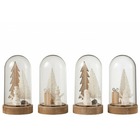 Lot de 4 cloches avec décorations de noël en bois et verre h20cm