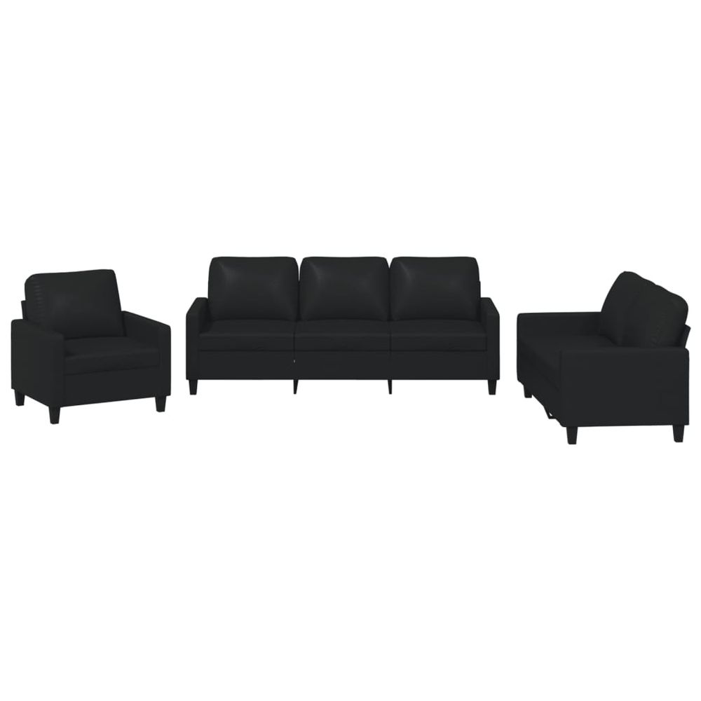 Ensemble de canapés 3 pcs avec coussins noir similicuir