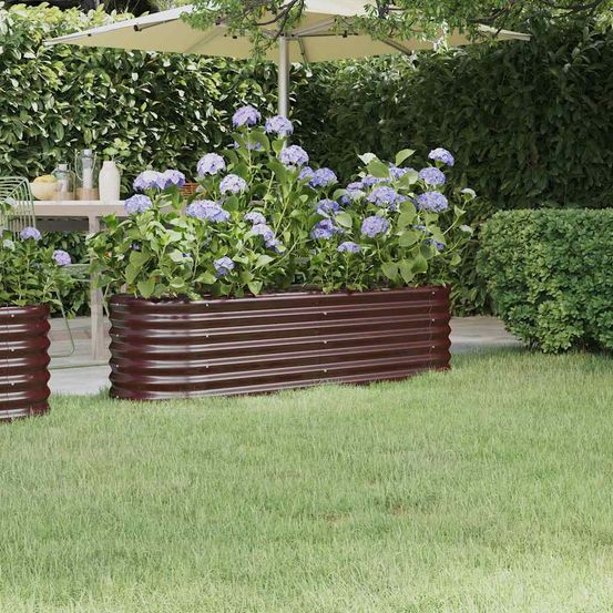 Grand carré potager ovale acier galvanisé potager marron 152x40x36 cm