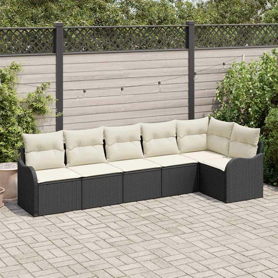 Ensemble de canapé de jardin avec coussin 6 pcs noir poly rotin