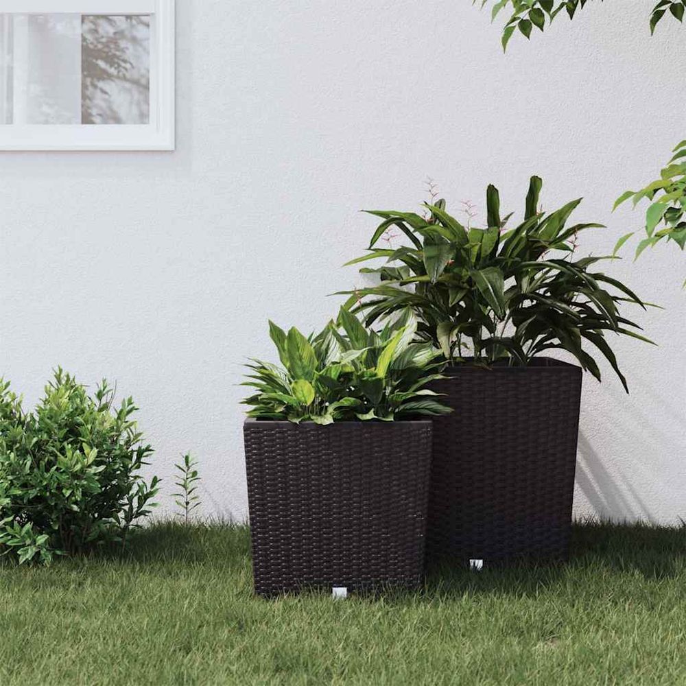 Jardinière carrée élégante imitation rotin tressé avec bac intérieur pratique pour salon ou patio brun 32 cm
