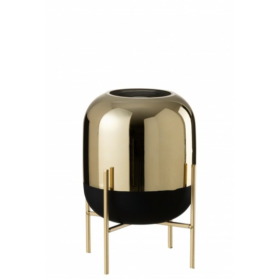 Photophore en verre et métal noir et doré 20x20x27 cm