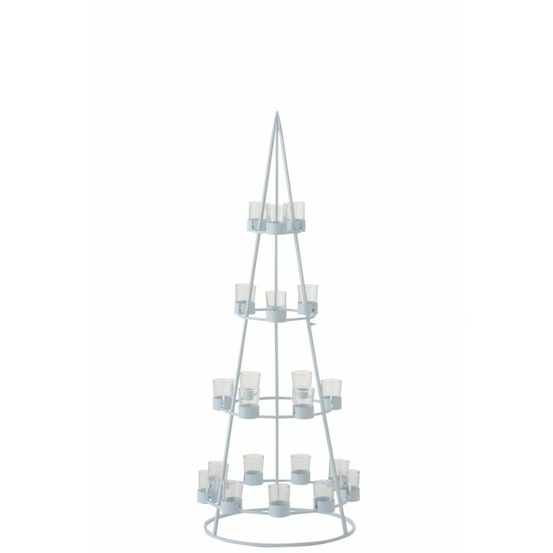 Arbre avec 21 photophores verre en métal blanc 42x42x110 cm h110