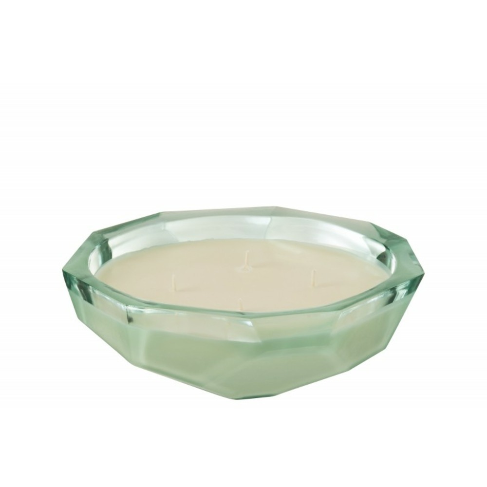 Bougie parfumée plate dans pot en verre transparent 24.5x24.5x8 cm