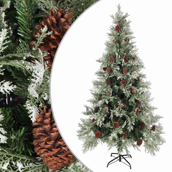 Sapin de noël artificiel effet neige pvc/pe avec pommes de pin 225 cm
