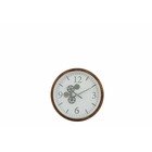 Horloge murale ronde engrenage en bois et blanc 52x6 cm