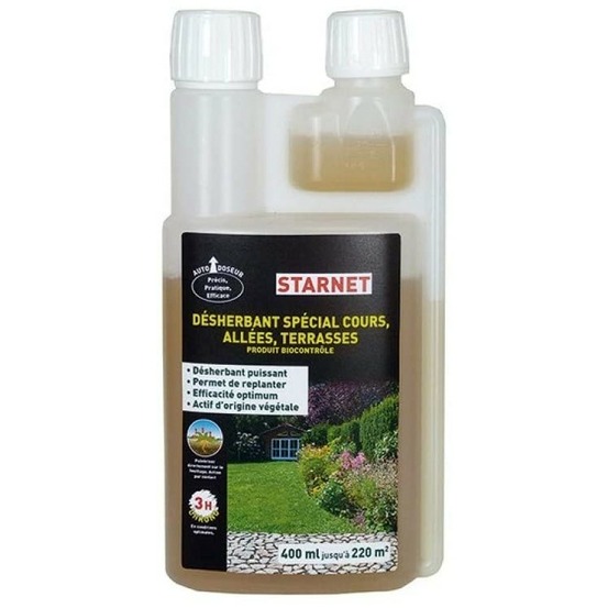 Désherbant concentré cours allées terrasses biocontrôle autodoseur 400ml
