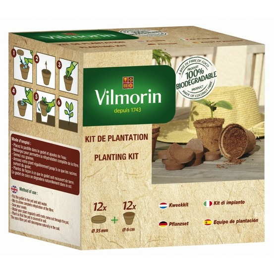 Kit 12 godets coco 6cm + 12 pastilles de fibre de coco com