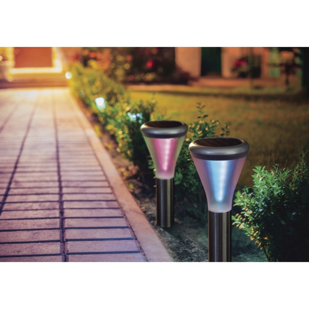 Balise solaire couleurs changeantes kaleis - inox - ø12 x h26 cm