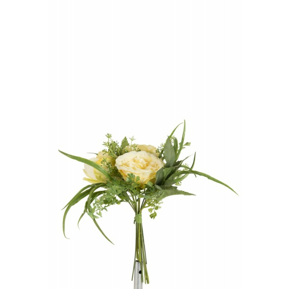 Bouquet de tulipe et fougères en plastique jaune 27x11.5x34 cm