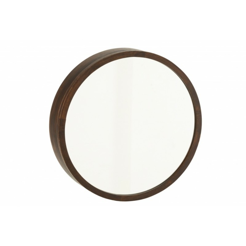 Miroir rond avec tablette intégrée en bois de manguier brun foncé