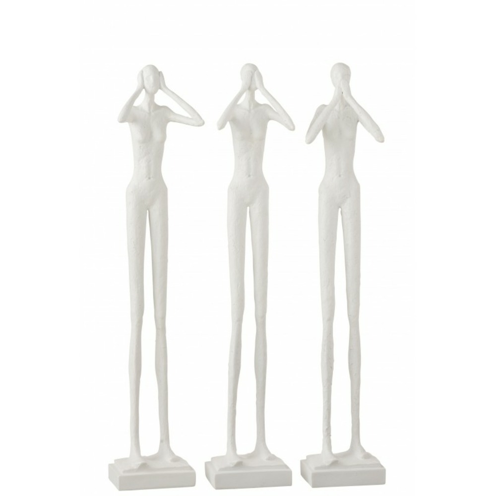 Set de 3 figurines de la sagesse en textile blanc 13x10x60 cm